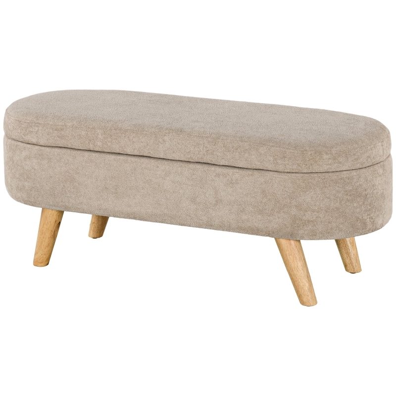 HOMCOM Storage Ottoman Bench, 43.3" Upholstered End of Bed Bench with Wood Legs, Modern Entryway Bench, Beige