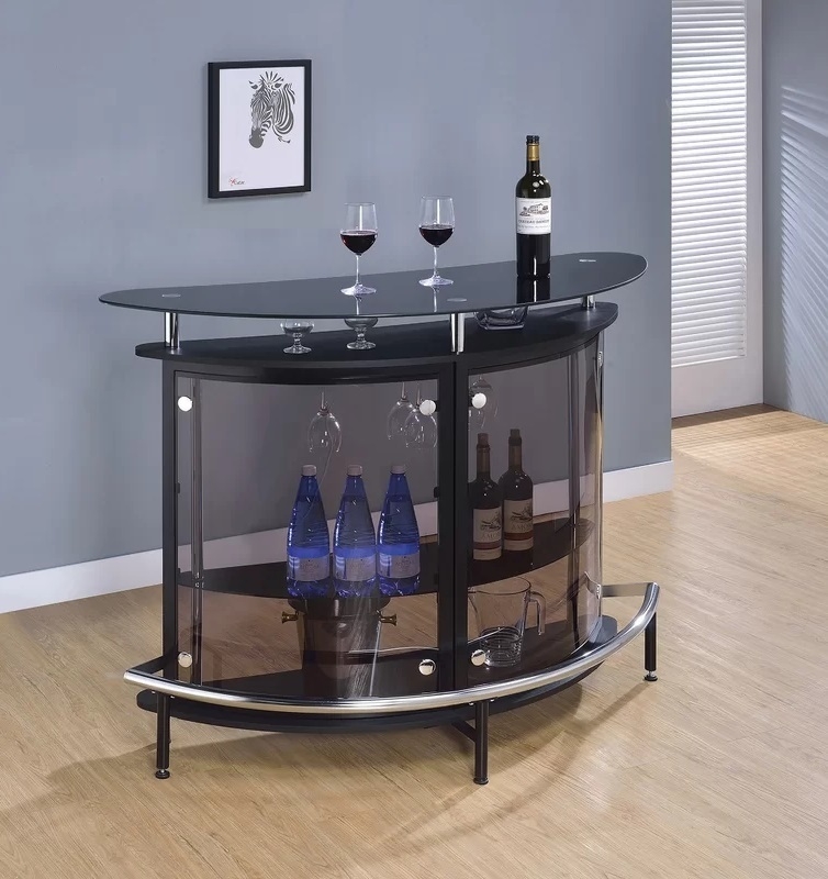 Home Bar Crescent Shape Smoked Glass Integrated Footrest