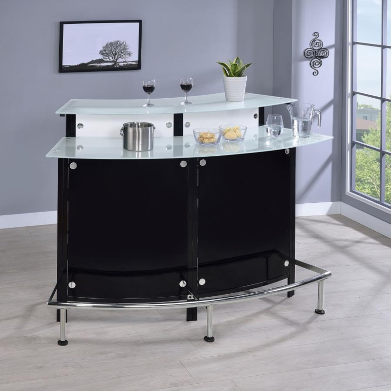 Home Bar Curved Front Two-Tier Top Chrome Footrest Frosted Glass