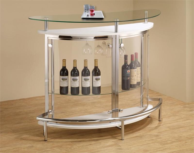 Home Bar Curved White Frame Elevated Glass Top Chrome Footrest