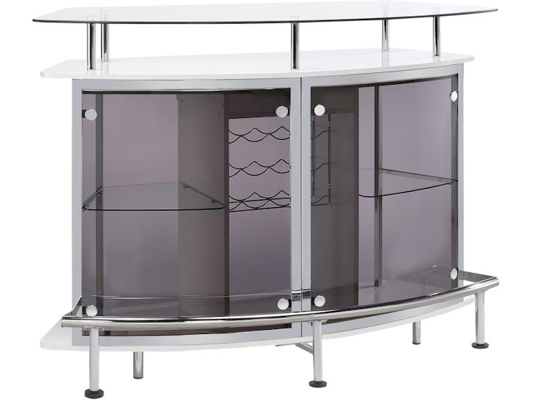 Home Bar High Gloss White Smoked Glass Doors Curved Silhouette