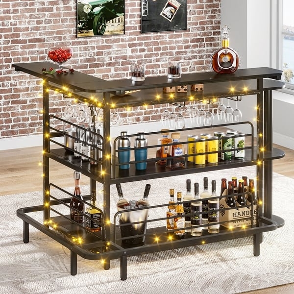 Home Bar L-Shaped Matte Black Multi-Tier Shelving Industrial Style