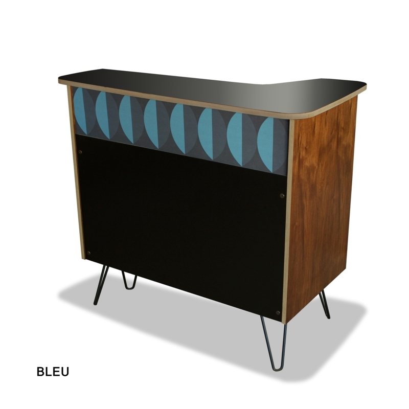 Home Bar Mid Century Boomerang Shape with Teal Geometric Pattern