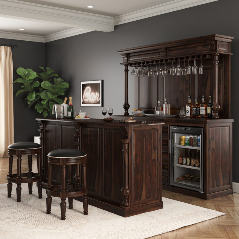 Home Bar Set Traditional Mahogany with Ornate Carved Pillars