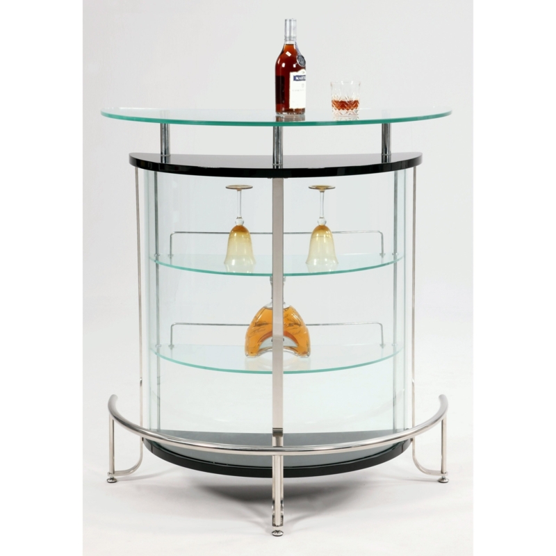 Home Bar Tiered Glass Top Curved Silhouette Glossy Black Glam Style
