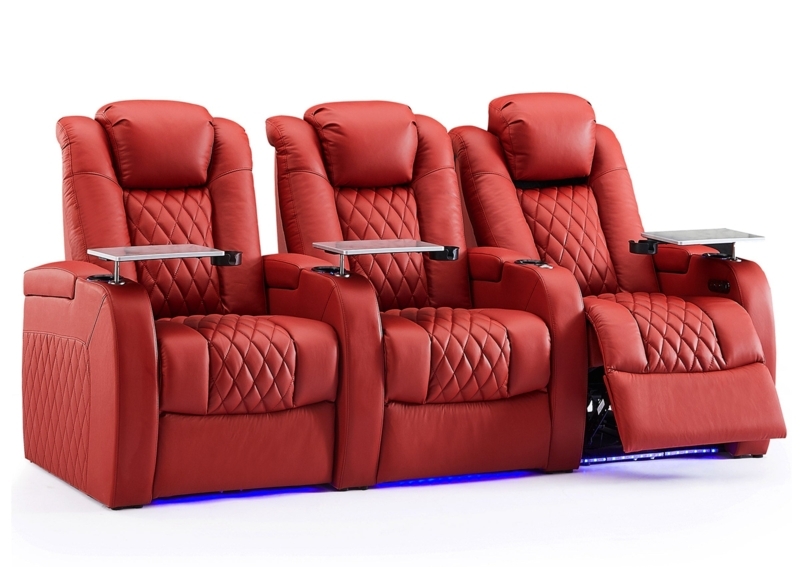 Home Theater Seating in Crimson Red Diamond Quilted Leather