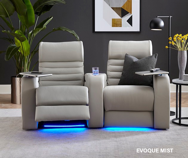 Home Theater Seating Loveseat in Evoque Mist Gray with Channel Tufting
