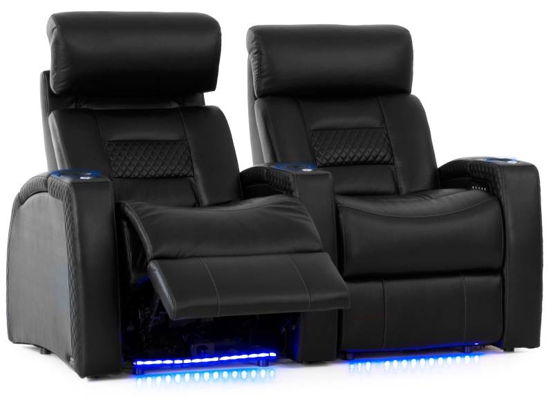 Home Theater Seating Pair with Motorized Headrests & Blue LED