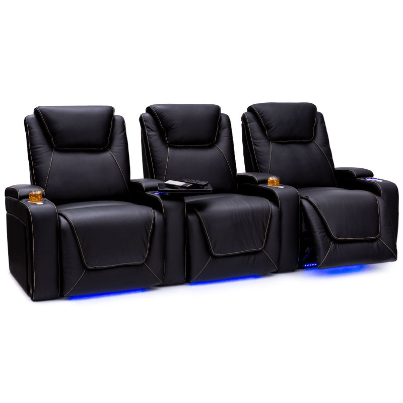 Home Theater Seating Row featuring Gold Contrast Stitching