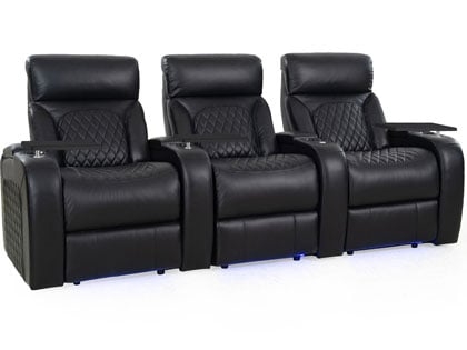 Home Theater Seating Row with Track Arms & Swivel Tray Tables