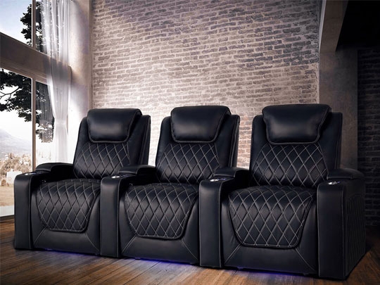 Home Theater Seating Triple Row with Power Controls & LED Base