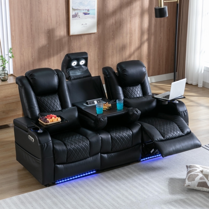 Home Theater Seating with Reading Lights & Center Console