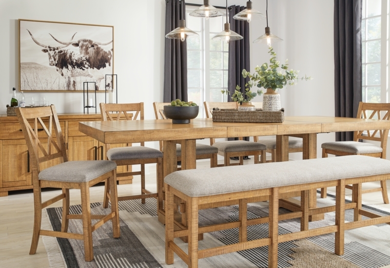 Honey Brown X Back Counter Height Set with Upholstered Bench