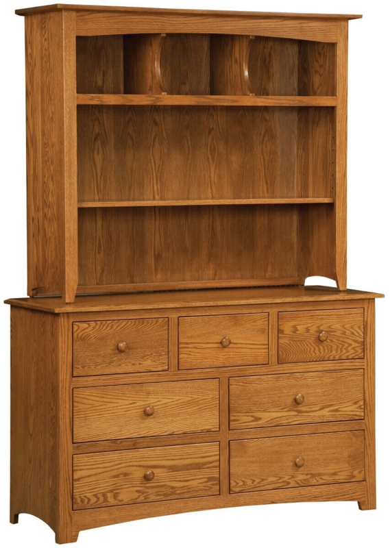 Honey Oak Dresser with Open Hutch Top and Arched Accents