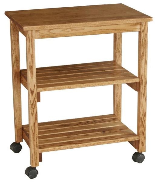Honey Oak Serving Cart featuring Slatted Lower Shelves