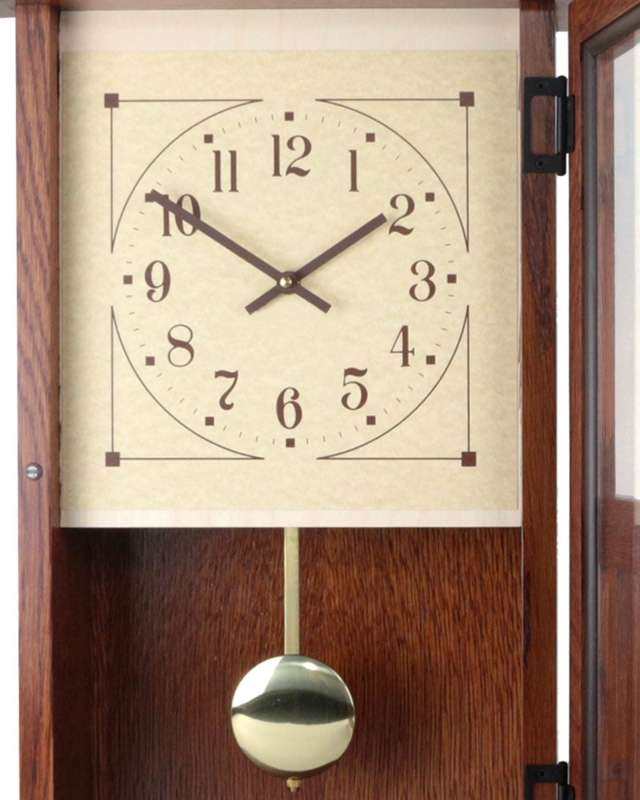 Honey Oak Wall Clock featuring a Hinged Glass Door