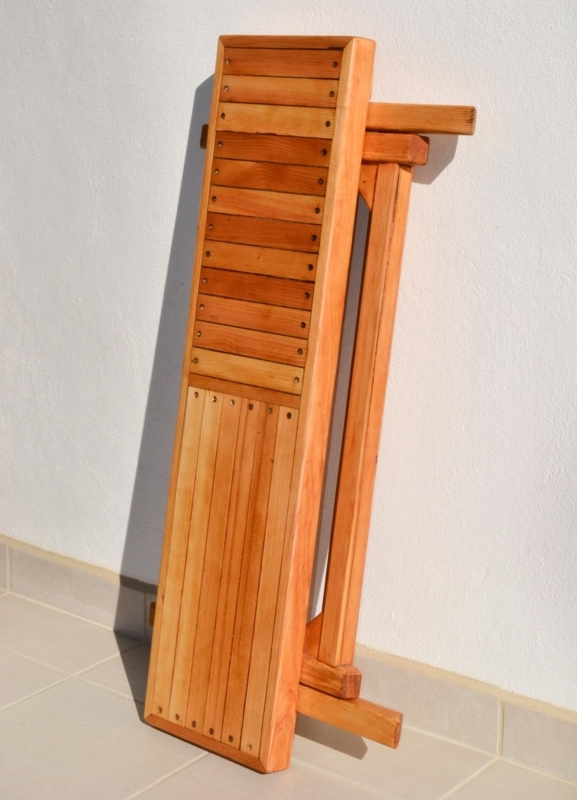 Honey Orange Wood Folding Garden Bench Dual Slat Pattern Rounded