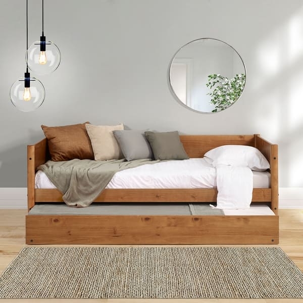Honey Wood Daybed with Three-Sided Frame and Low Profile