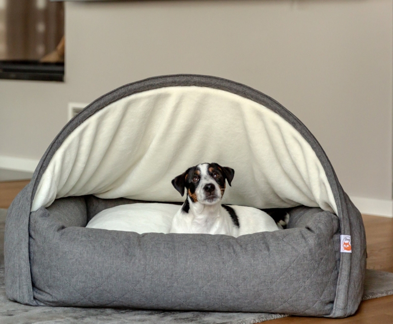 Hooded Cave Pet Bed Charcoal Diamond Quilted Bolster