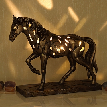 Horse Figurine Lamp: Antique Bronze Cutout Design with Internal LED Glow