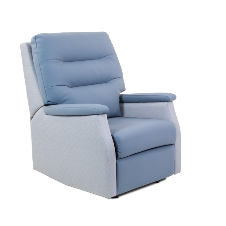 Hospital Recliner Chair, Segmented Backrest, Two-Tone Blue, Matte Finish.