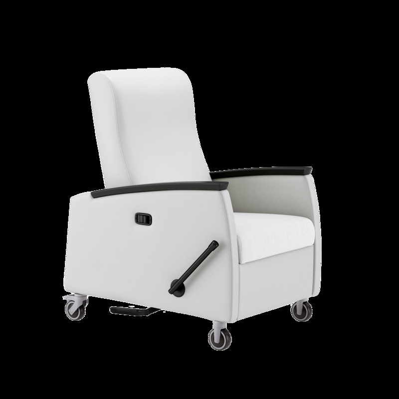 Hospital Sleeper Recliner, Side Release Handle, Off-White, Matte Finish.