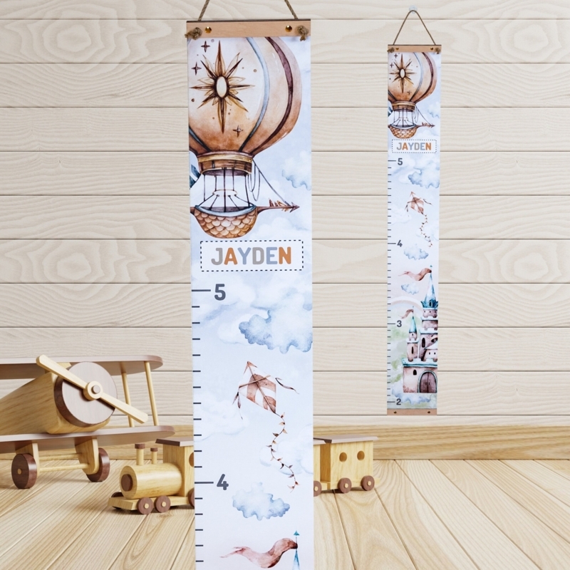 Hot Air Balloon Canvas Growth Chart with Jute Cord Hanging