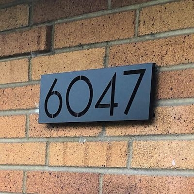 House Address Plaque Stencil Cut Numbers Floating Mount Matte Black Modern