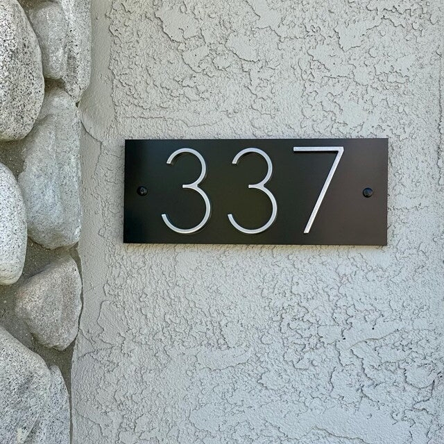 House Number Plaque Horizontal Silver Raised Digits Standoff Mounting