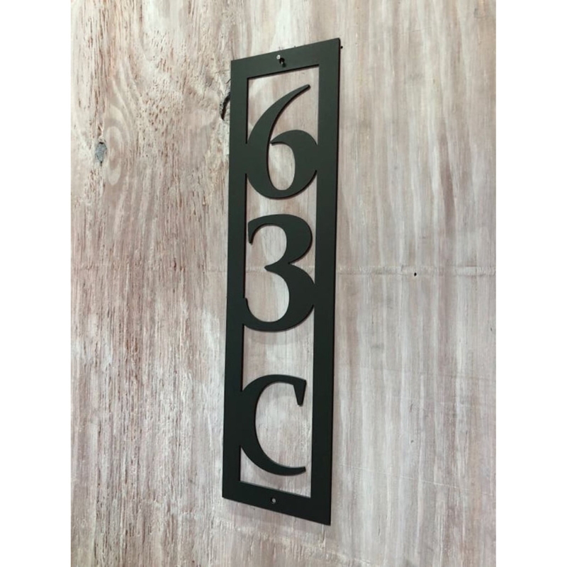 House Number Sign Integrated Frame Vertical Serif Font Farmhouse Metal