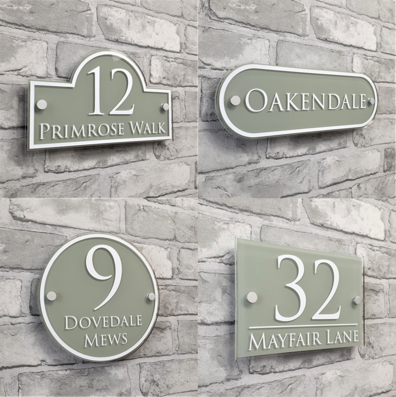 House Number Sign Sage Green Palette White Typography Standoff Mounts