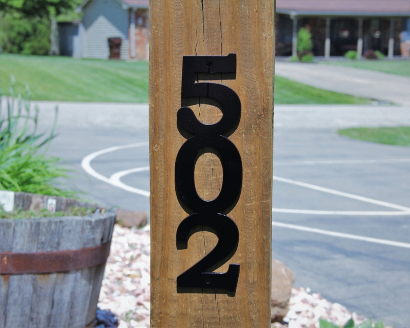 House Numbers Vertical Layout Wood Post Rustic Metal Honey Oak Tone