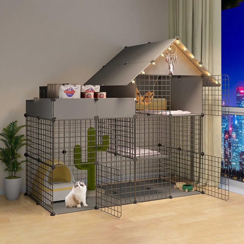 House Shaped Pet Habitat Charcoal Wire with Star String Lights