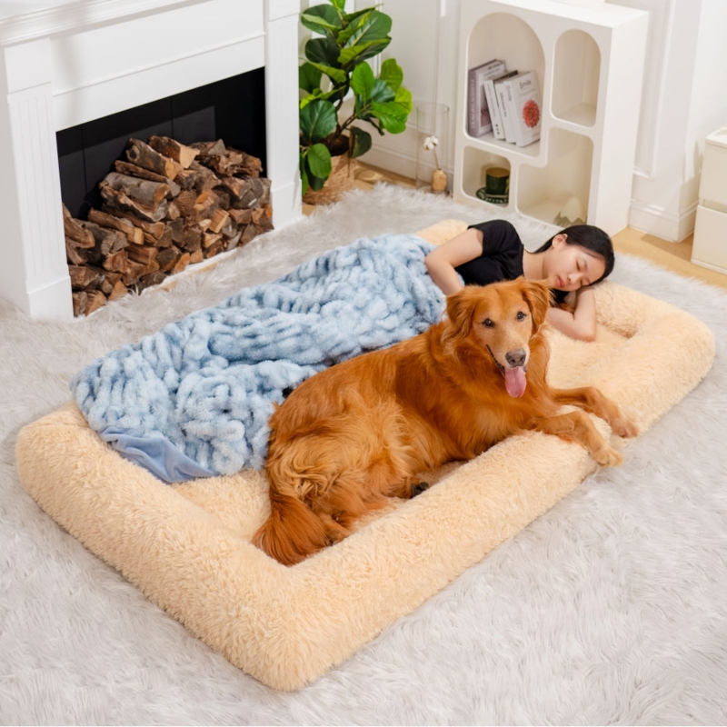 Human Dog Bed Plush Fleece Floor Mattress Warm Cream Scandi Hygge