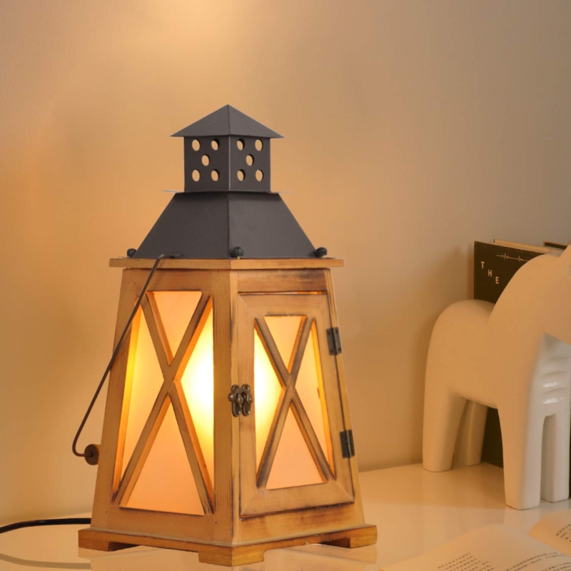Hurricane Lantern Lamp Wood X-Brace Tiered Metal Chimney