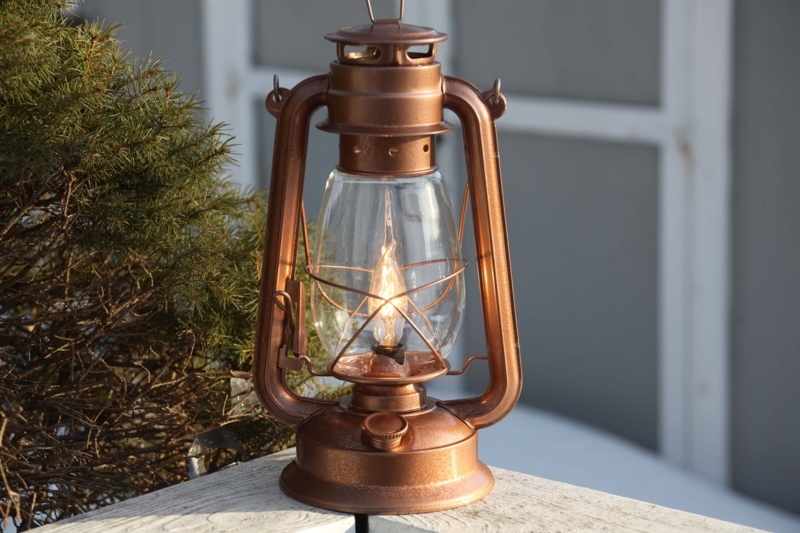 Hurricane Lantern Table Lamp Copper Finish with Dimmer Knob