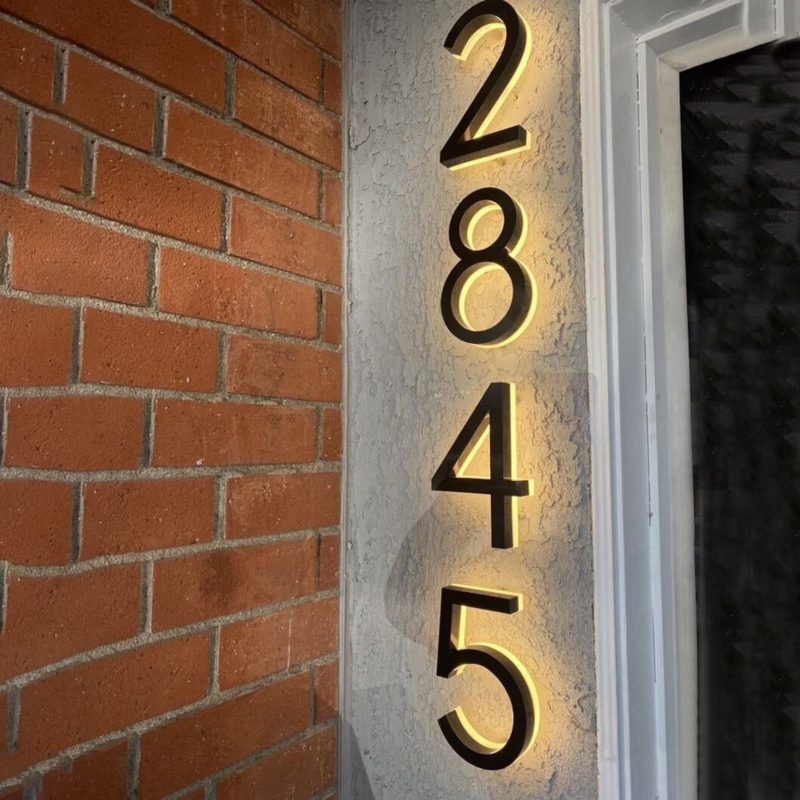 Illuminated Metal House Numbers Vertical Backlit Halo Effect