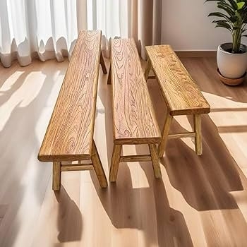Indoor Bench Backless H-Frame Legs with Prominent Wood Grain