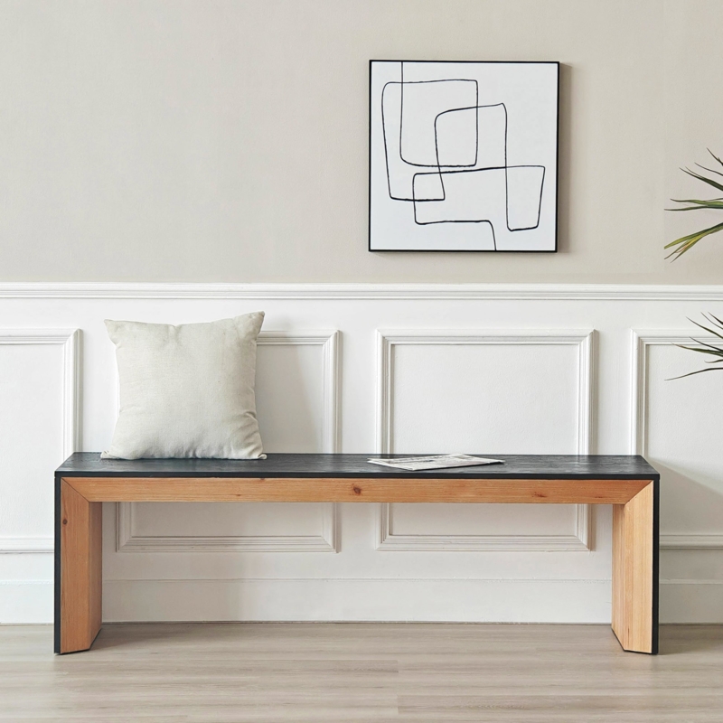 Indoor Bench Minimalist Scandinavian Two-Tone Black and Natural Wood