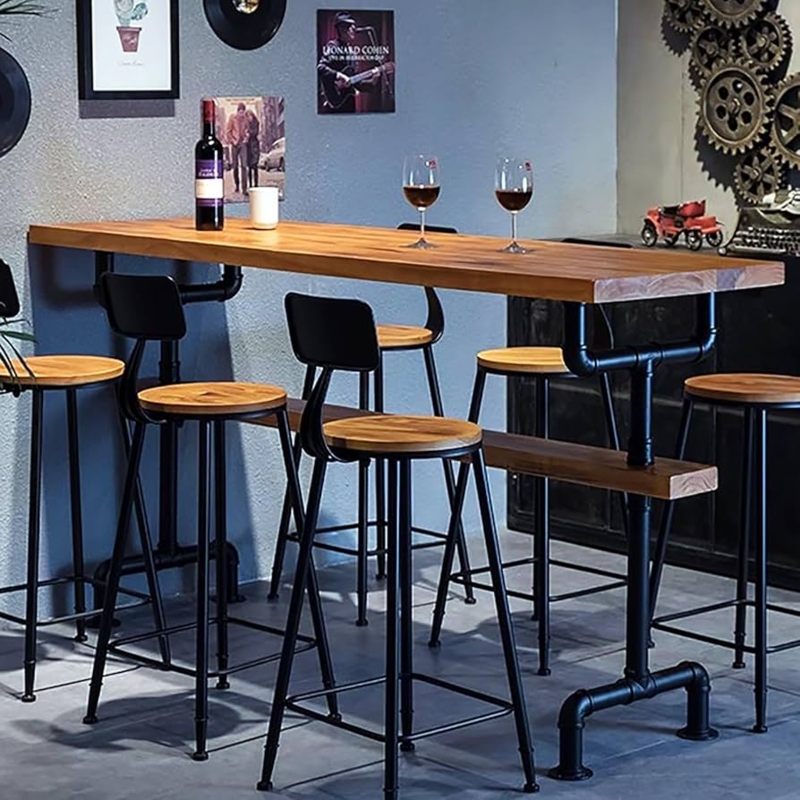 Industrial Bar Table, Wood Slab Top with Pipe Fitting Frame