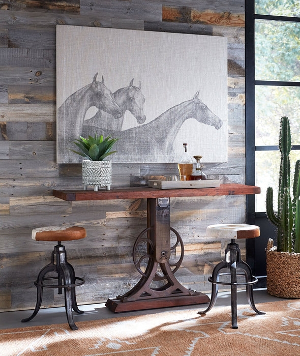 Industrial Cast Iron Console Table with Mechanical Wheel Base