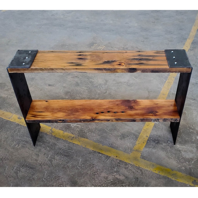 Industrial Console Table with Wrap Around Metal and Exposed Bolts