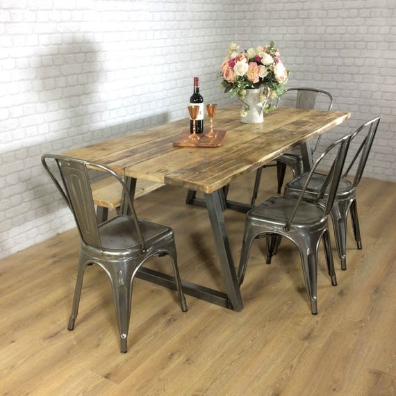 Industrial Dining Table Reclaimed Wood Look Gunmetal Bistro Chairs