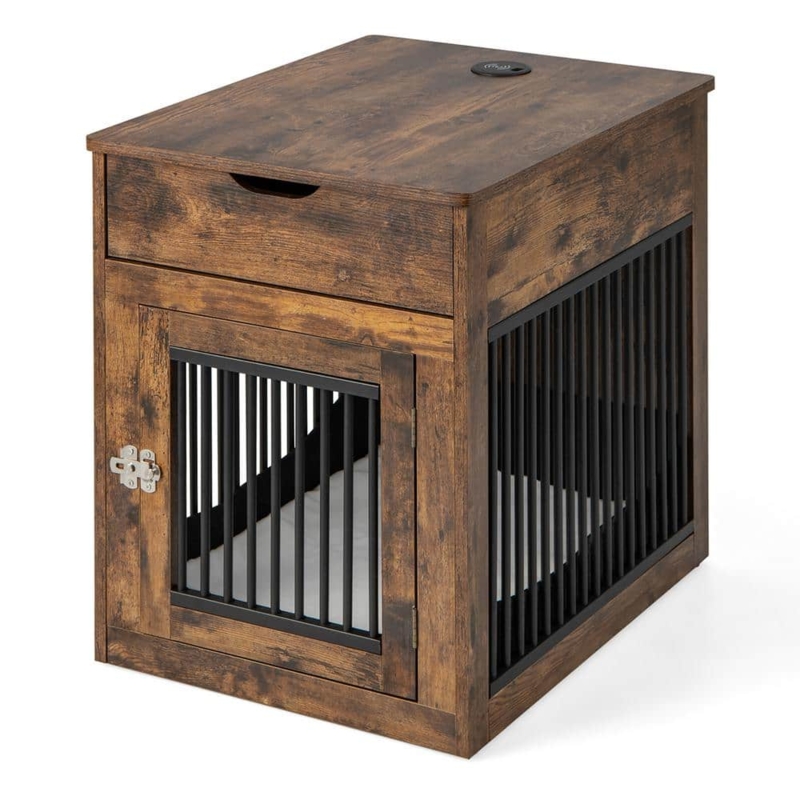 Industrial Furniture Dog Crate Wireless Charging Pad Built-In Drawer