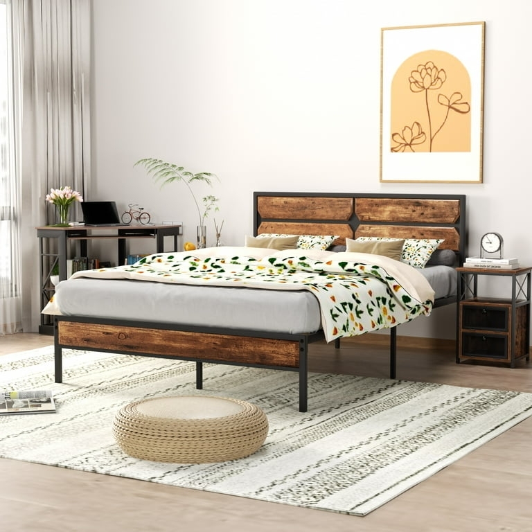 Industrial Furniture Set Integrated Desk Rustic Wood Panels Metal