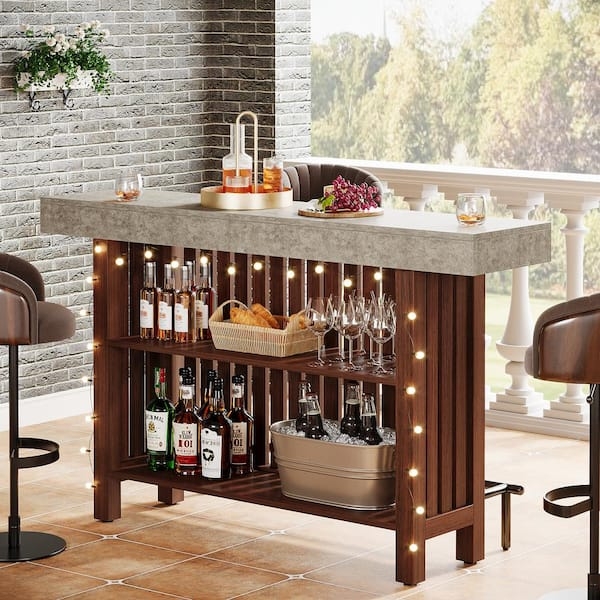 Industrial Home Bar Slatted Frame String Light Accents