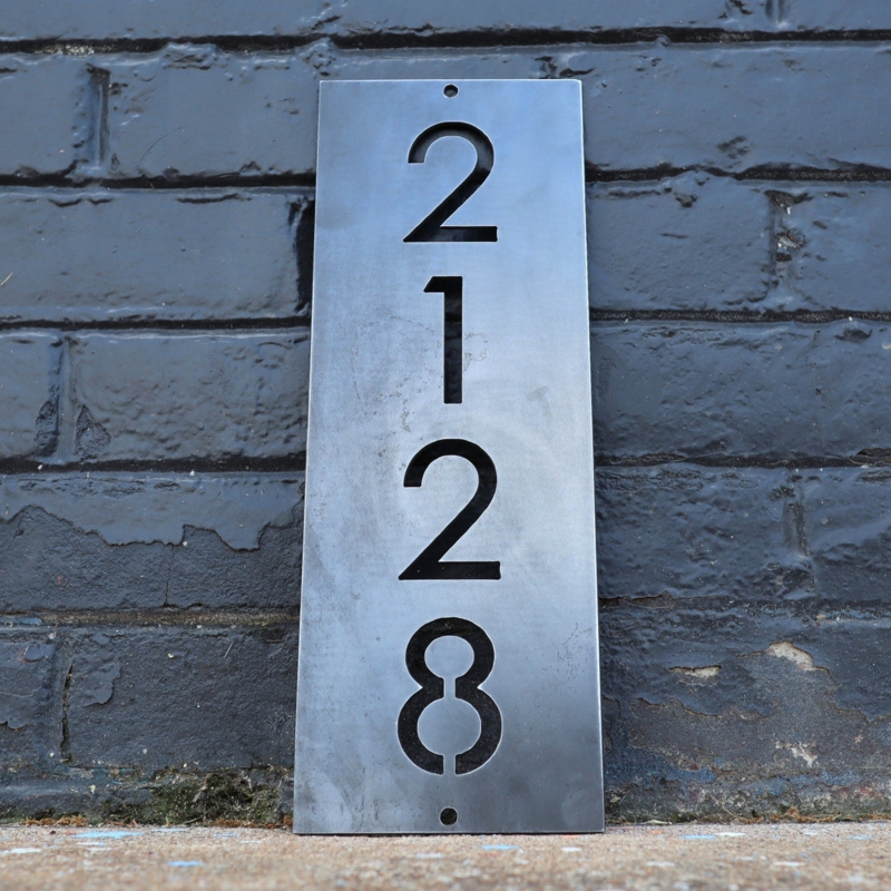 Industrial House Numbers Stencil Cut Raw Metal Vertical Plaque