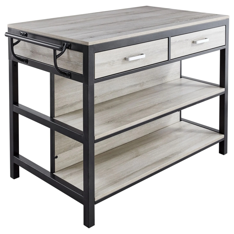Industrial Kitchen Island Table Grey and Black Contrast Side Towel Rack
