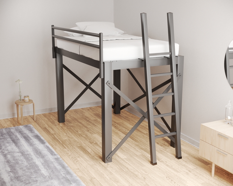 Industrial Metal Loft Bed with X Brace Support and High Clearance