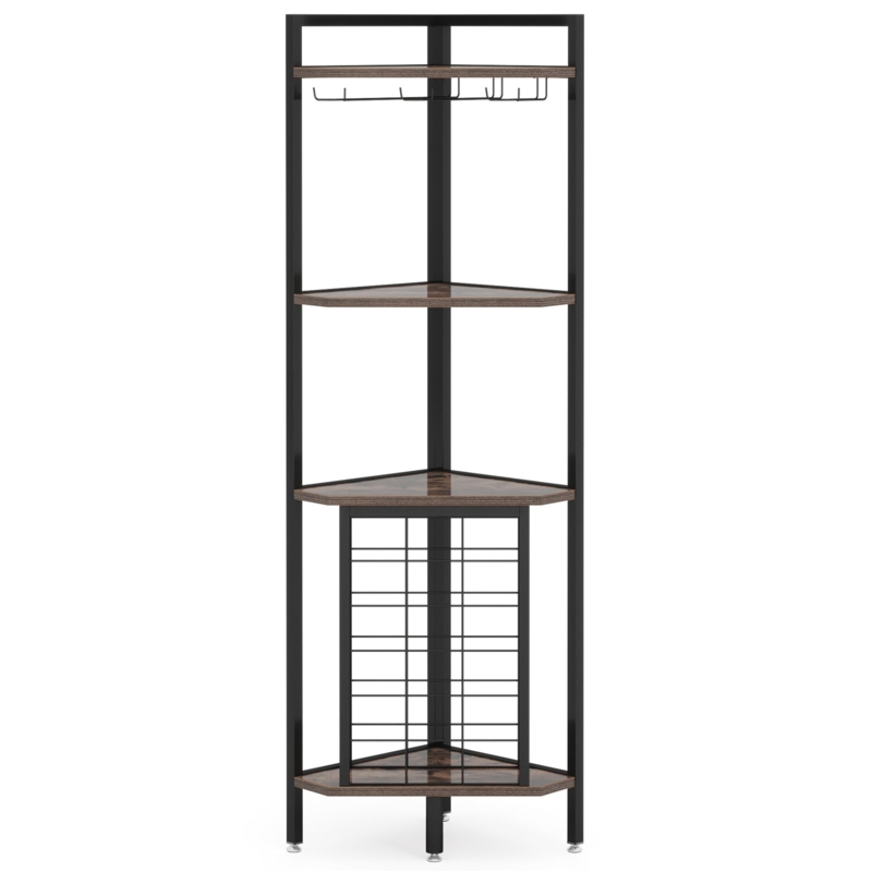 Industrial Modern 4 Tier Corner Wine Rack with Bottle Grid